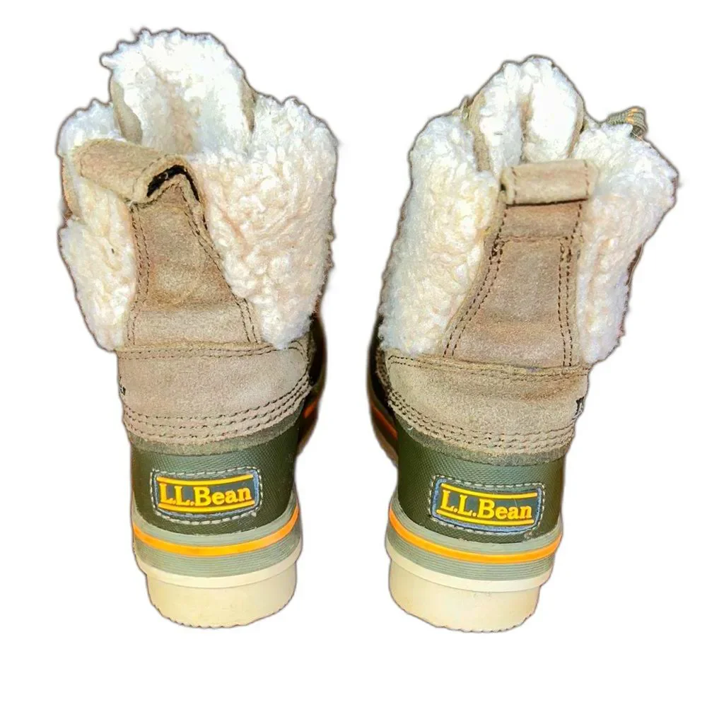 L.L. Bean Kids Boots Toddler Size 11 BoysOlive Green Tan Sherpa Snow Rain Shoes